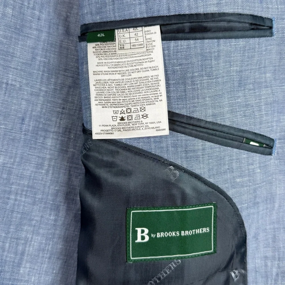 NEW Brooks Brothers Mens 42L Blue 100% Linen Two Button Sport Coat Blazer